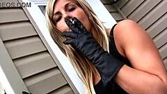 my sexy girlfriend teases while smoking in lingerie outdoors