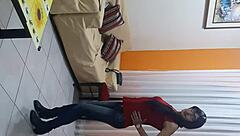 Sexy and sweet transsexual in lingerie outdoors.