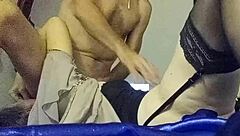 Feeling intense emotions as french slut in satin dress gets ass licked and fucked doggystyle.