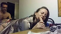 Feeling intense emotions as french slut in satin dress gets ass licked and fucked doggystyle.