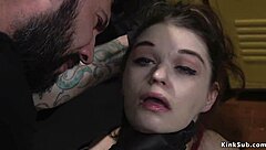 Busty shoplifter gets caught and restrained in bondage.