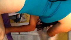 beautiful asian woman gives blowjob and rides big cock of latino man