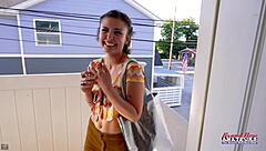 Skinny brunette Wendy gives blowjob and rimjob to big cock