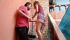 neighbors catch woman cleaning stairs and fuck her hard in public