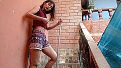 neighbors catch woman cleaning stairs and fuck her hard in public