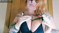 European Chubby Woman Smoking With Gloves