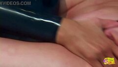 showerin with that latex brunette turns into her gettin drilled by toys til orgasm