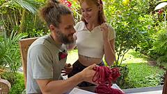 look at tied-up blonde teen devouring boner