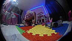 mexican shemale in pigtails and socks plays with toys, gaping her ass with big black cock
