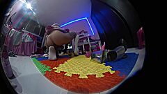 mexican shemale in pigtails and socks plays with toys, gaping her ass with big black cock