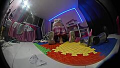 mexican shemale in pigtails and socks plays with toys, gaping her ass with big black cock