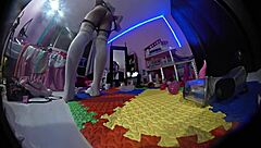 mexican shemale in pigtails and socks plays with toys, gaping her ass with big black cock