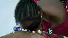 black wife eagerly sucks on the dick before letting cum fill her mouth completely