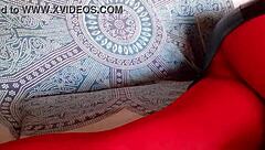 Milf with Beautiful Legs in Red Pantyhose and Black Heels