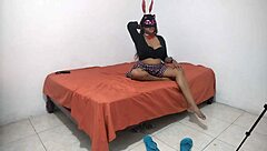 Rebellious 18-year-old student bent over in doggystyle with dry dark pussy