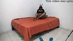 Rebellious 18-year-old student bent over in doggystyle with dry dark pussy