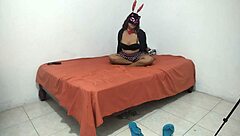 Rebellious 18-year-old student bent over in doggystyle with dry dark pussy