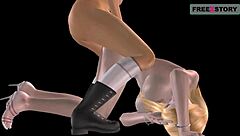 animated 3d girls have lesbian fun with strapon in doggy style
