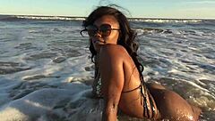 Ebony Woman Strips Naked On Beach!