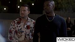 inked brunette licks pussy in threesome.