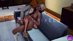 Shemale futa surprises girlfriend with cock during movie night, leading to lesbian orgasm