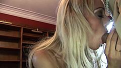 Slutty blonde college girl sucks dick and swallows jizz in the library