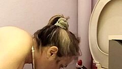 Homemade humiliation: slave bent over with buttplug, spanked and talked dirty to orgasm.