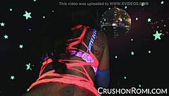 romi stuffs her shaved pussy with toys