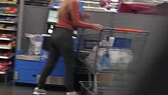 Blonde milf showcases her nice ass in tight spandex, turning heads with every move.