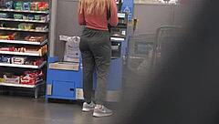 Blonde milf showcases her nice ass in tight spandex, turning heads with every move.