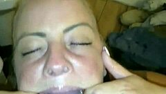 Redhead sucks big black cock, amateurs cumshot in wife whore slut mouth