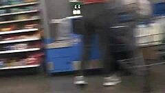 Blonde milf showcases her nice ass in tight spandex, turning heads with every move.