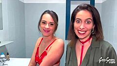 joy and anita are two european brunettes with big natural tits in lingerie for a ffm threesome