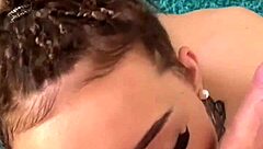 Petite brunette teen model with natural tits rimming deepthroat and messy cum on face