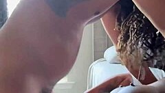 Ghetto girl licks and gags on big cock