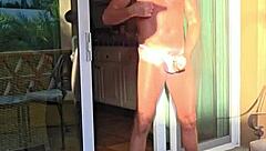 pervy guy says, do you like my thong stretch on the balcony?