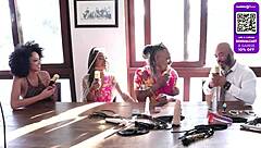 Black Couple Enters Porn in Sheer Red Outfits!