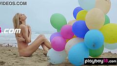 Skinny Italian Milf Blondie Farncy Torino Plays With Balloons On The Beach