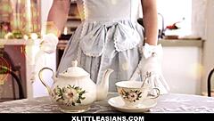 Asian Teen Kimmy Kim in Cute Dress Plays Tea Time With David Lee Before Intense Doggystyle Fuck From Behind