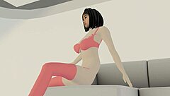 This adorable Chinese top model in red lingerie seduces her photographer on the sofa to cover her photobook costs! 🔥