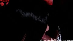 This hot brunette is totally into sucking big cock through that gloryhole