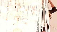 samantha saint strips out of her sexy black bodysuit and masturbates her shaved pussy.