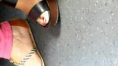 Mature Woman Displays Feet In Candid Wedges And Sandals During Everyday Hidden Footage