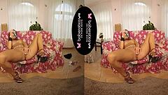 Can solo girl Jenifer Jane really handle that dildo masturbation in VR with her shaved pussy spreading?