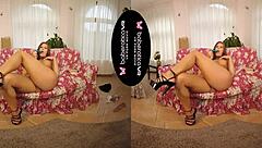 Can solo girl Jenifer Jane really handle that dildo masturbation in VR with her shaved pussy spreading?