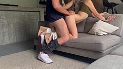 Skinny horny girl sucks and rides her brother-in-law's huge cock after wild party!