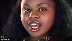 Big ass black teen babe with natural tits shares pretty curvy figure in pov casting interview.