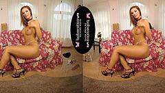 Can solo girl Jenifer Jane really handle that dildo masturbation in VR with her shaved pussy spreading?