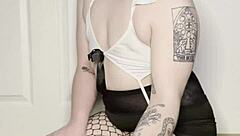 Ftm shows off bouncing on a surface with big trans ass.