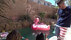 Hey, check out big ass milf Ariella Ferrera handling two clams with her massive natural tits